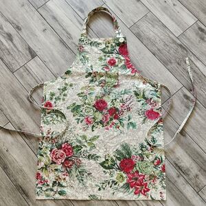 April Cornell Apron 100% Cotton One Size Merry Antique Floral Print Christmas